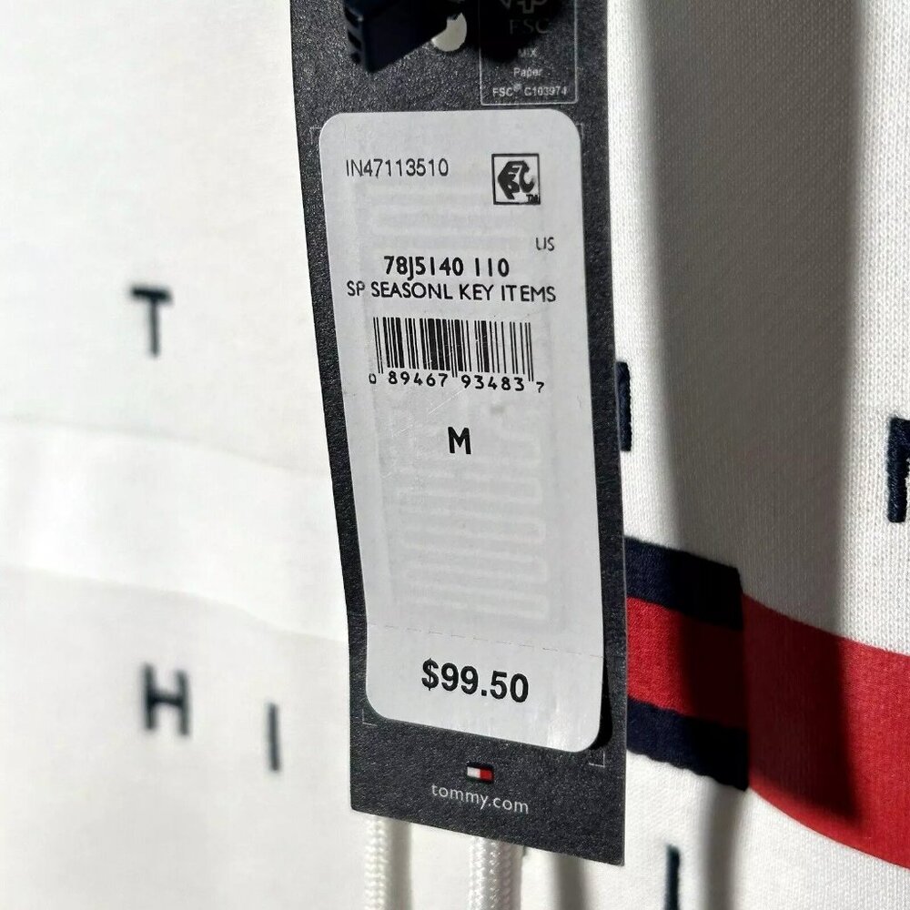Tommy Hilfiger Men's Pullover Fleece Hoodie Sweatshirt Size M White Flag Stripe - Picture 4 of 9